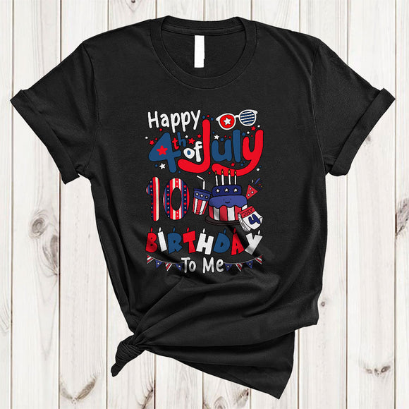 MacnyStore - Happy 4th Of July 10th Birthday, Joyful Independence Day 10 Years Old Fireworks, US Flag Patriotic T-Shirt