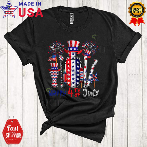 MacnyStore - Happy 4th Of July Cute Cool Independence Day American Flag Bartender Tools Patriotic Fireworks Lover T-Shirt