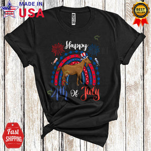 MacnyStore - Happy 4th Of July Funny Cute Goat With American Flag Rainbow Firework Patriotic T-Shirt