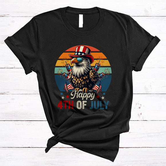 MacnyStore - Happy 4th Of July, Awesome Vintage Retro American Flag Eagle Fireworks, Patriotic Group T-Shirt