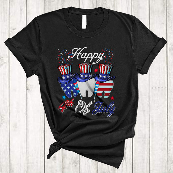 MacnyStore - Happy 4th Of July, Cheerful Independence Day Fireworks Dentist Tools, Matching Dentist T-Shirt