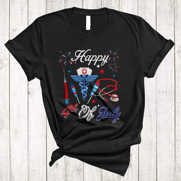 MacnyStore - Happy 4th Of July, Cheerful Independence Day Fireworks Nurse Tools, Matching Nurse T-Shirt
