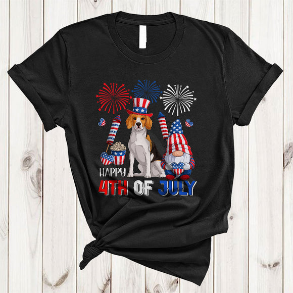 MacnyStore - Happy 4th Of July, Proud US Flag Beagle Gnomes Lover, Fireworks American Patriotic Group T-Shirt