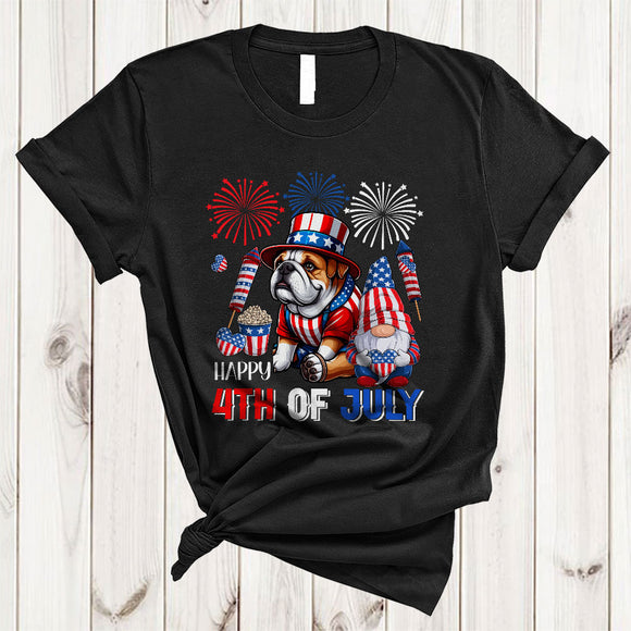 MacnyStore - Happy 4th Of July, Proud US Flag Bulldog Gnomes Lover, Fireworks American Patriotic Group T-Shirt