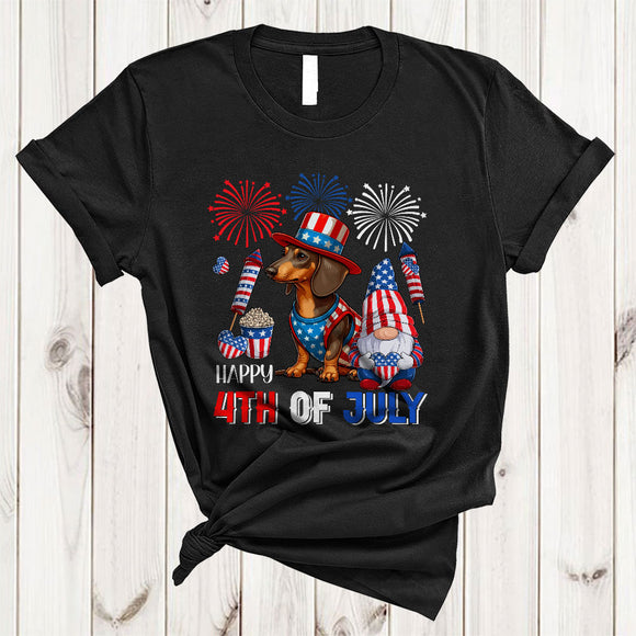 MacnyStore - Happy 4th Of July, Proud US Flag Dachshund Gnomes Lover, Fireworks American Patriotic Group T-Shirt