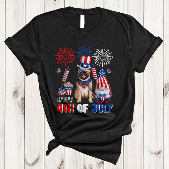 MacnyStore - Happy 4th Of July, Proud US Flag Pug Gnomes Lover, Fireworks American Patriotic Group T-Shirt