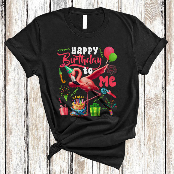 MacnyStore - Happy Birthday To Me, Joyful Cute Birthday Anniversary Dabbing Flamingo Animal Lover, Family Group T-Shirt
