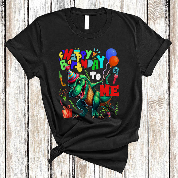 MacnyStore - Happy Birthday To Me, Joyful Cute Birthday Anniversary Dabbing T-Rex Animal Lover, Family Group T-Shirt