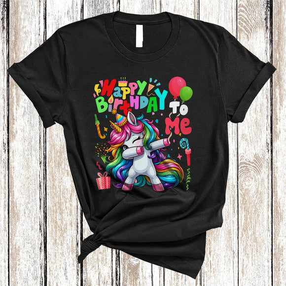 MacnyStore - Happy Birthday To Me, Joyful Cute Birthday Anniversary Dabbing Unicorn Animal Lover, Family Group T-Shirt