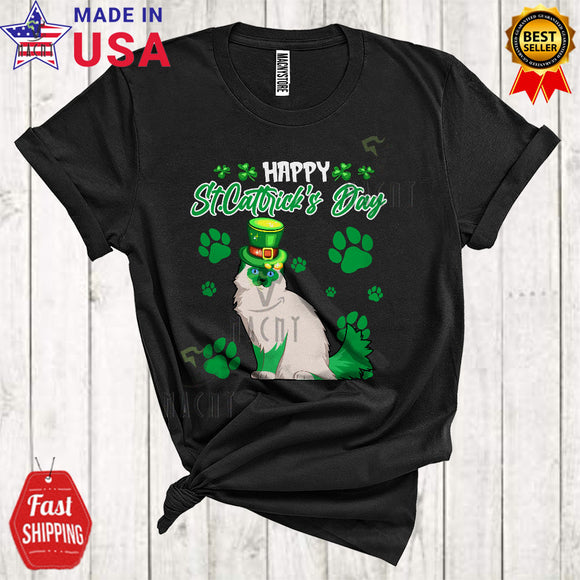 MacnyStore - Happy Cattrick's Day Cute Funny St. Patrick's Day Leprechaun Birman Cat Paws Owner Lover T-Shirt