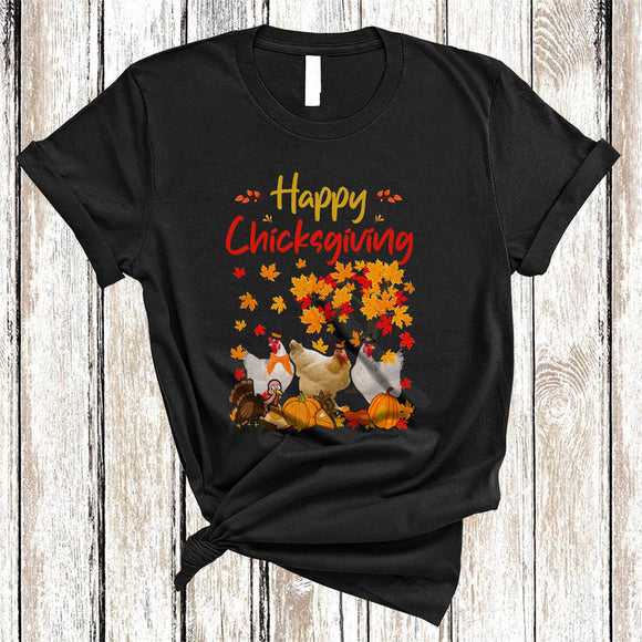 MacnyStore - Happy Chicksgiving, Cool Adorable Thanksgiving Three Chickens, Fall Farmer Farm Animal T-Shirt