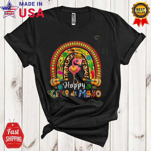 MacnyStore - Happy Cinco De Mayo Cool Cute Rainbow Mexican Sombrero Flamingo Lover T-Shirt