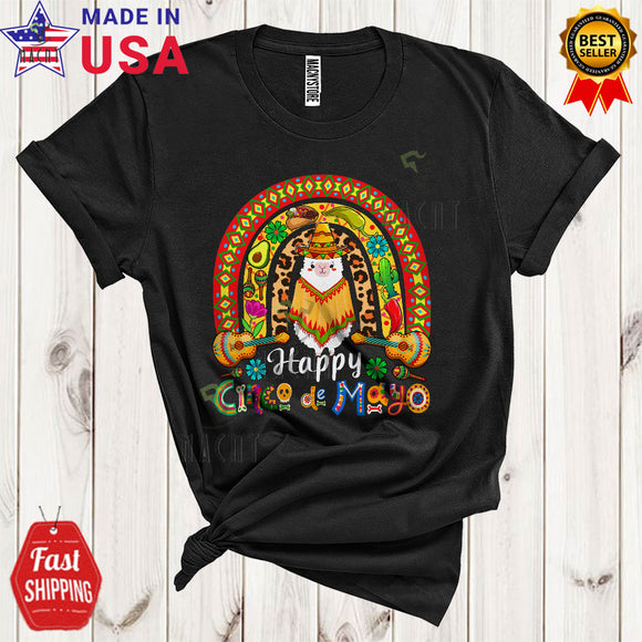 MacnyStore - Happy Cinco De Mayo Cool Cute Rainbow Mexican Sombrero Llama Animal Lover T-Shirt