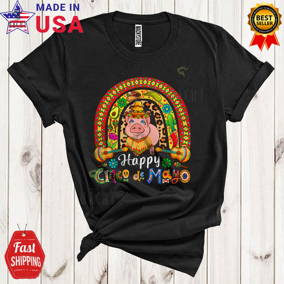 MacnyStore - Happy Cinco De Mayo Cool Cute Rainbow Mexican Sombrero Pig Farmer Lover T-Shirt