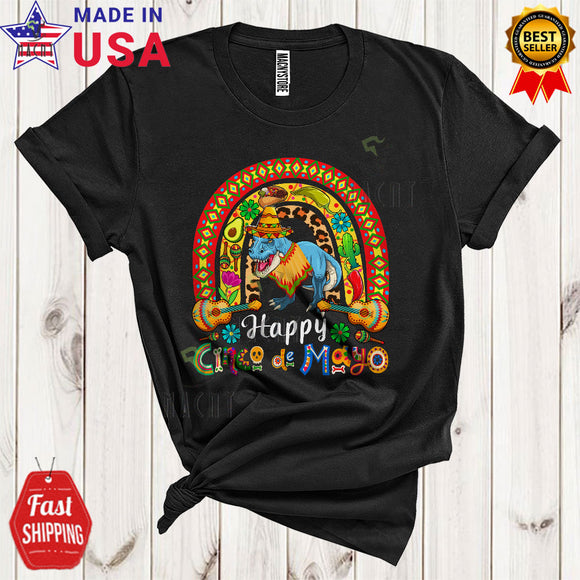 MacnyStore - Happy Cinco De Mayo Cool Cute Rainbow Mexican Sombrero T-Rex Animal Lover T-Shirt