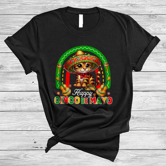 MacnyStore - Happy Cinco De Mayo, Lovely Rainbow Mexican Sombrero Bengal Cat Lover, Family Group T-Shirt