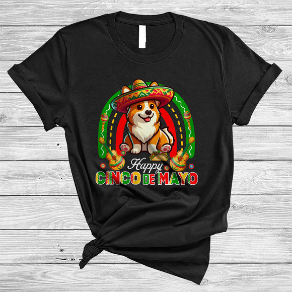 MacnyStore - Happy Cinco De Mayo, Lovely Rainbow Mexican Sombrero Corgi Lover, Family Group T-Shirt