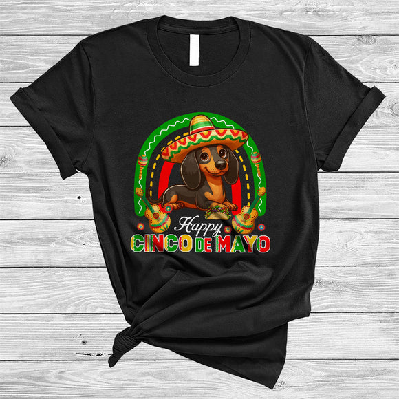 MacnyStore - Happy Cinco De Mayo, Lovely Rainbow Mexican Sombrero Dachshund Lover, Family Group T-Shirt