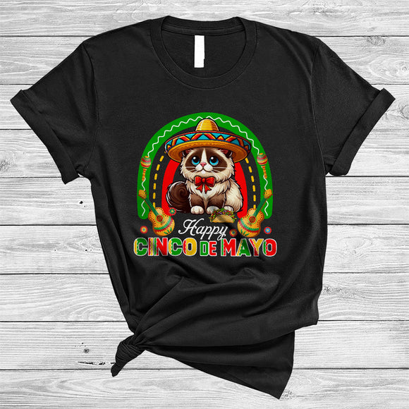 MacnyStore - Happy Cinco De Mayo, Lovely Rainbow Mexican Sombrero Ragdoll Cat Lover, Family Group T-Shirt