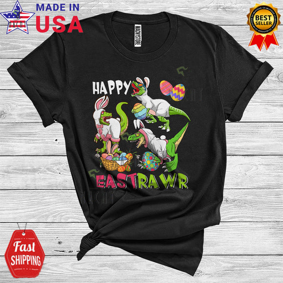 MacnyStore - Happy EastRawr Funny Cool Easter Day Three Bunny T-Rex Dinosaurs Hunting Easter Eggs Lover T-Shirt