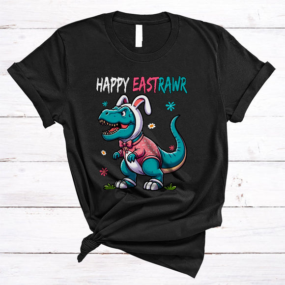 MacnyStore - Happy EastRawr, Humorous Easter Day Bunny T-Rex Flowers, Matching Dinosaur Lover T-Shirt