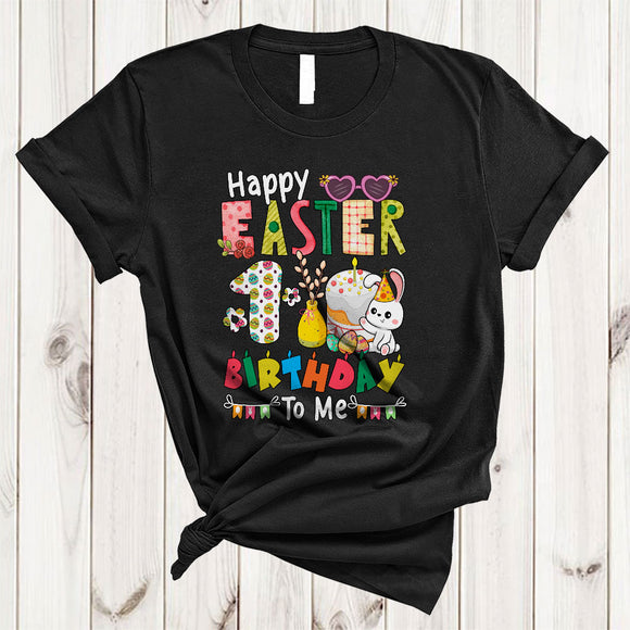 MacnyStore - Happy Easter 1st Birthday, Awesome Easter Day Plaid Flowers Birthday Cake Bunny, Family T-Shirt
