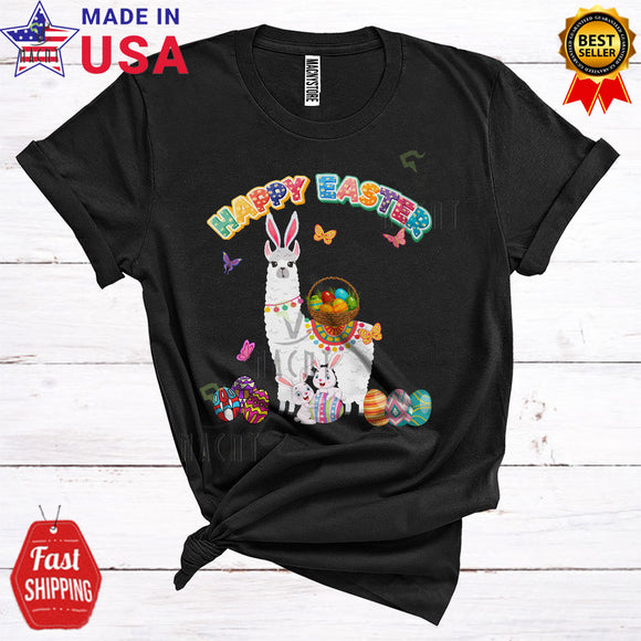 MacnyStore - Happy Easter Cool Cute Easter Day Bunny Llama With Easter Egg Basket Llama Lover T-Shirt