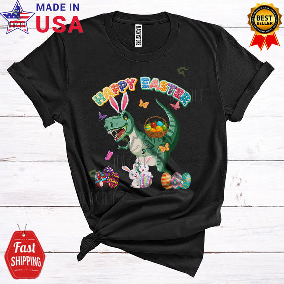 MacnyStore - Happy Easter Cool Cute Easter Day Bunny T-Rex With Easter Egg Basket Dinosaur Lover T-Shirt