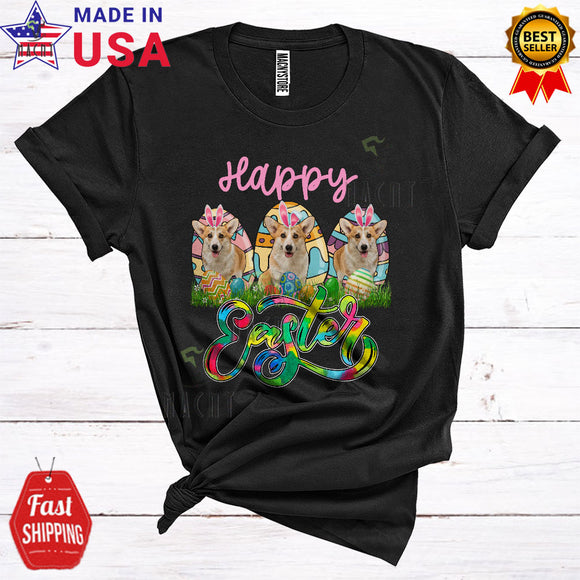 MacnyStore - Happy Easter Cool Cute Easter Day Three Bunny Corgis Eggs Hunt Lover T-Shirt