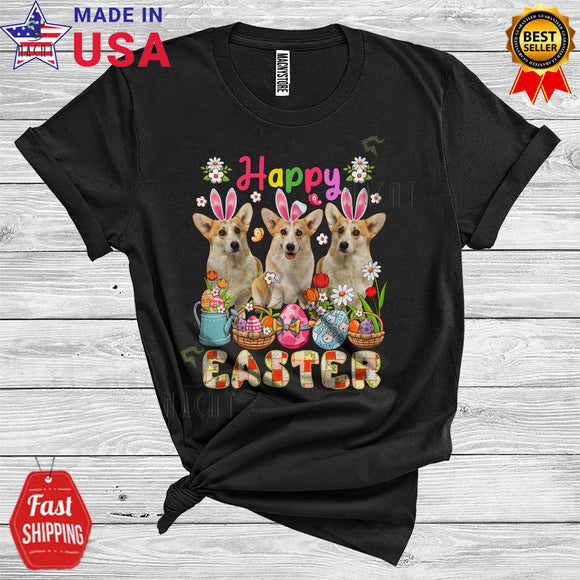 MacnyStore - Happy Easter Cool Cute Easter Day Three Bunny Corgis Lover Matching Egg Hunt Group T-Shirt