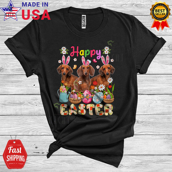 MacnyStore - Happy Easter Cool Cute Easter Day Three Bunny Dachshunds Lover Matching Egg Hunt Group T-Shirt