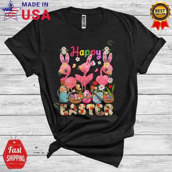 MacnyStore - Happy Easter Cool Cute Easter Day Three Bunny Flamingos Animal Lover Matching Egg Hunt Group T-Shirt