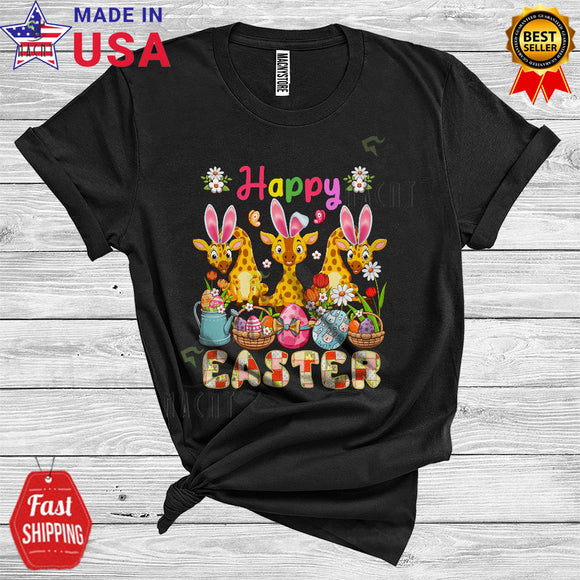 MacnyStore - Happy Easter Cool Cute Easter Day Three Bunny Giraffes Animal Lover Matching Egg Hunt Group T-Shirt