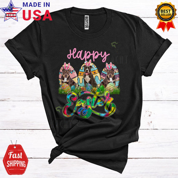 MacnyStore - Happy Easter Cool Cute Easter Day Three Bunny Pit Bulls Eggs Hunt Lover T-Shirt
