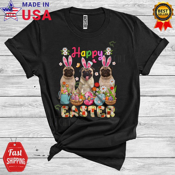 MacnyStore - Happy Easter Cool Cute Easter Day Three Bunny Pugs Lover Matching Egg Hunt Group T-Shirt