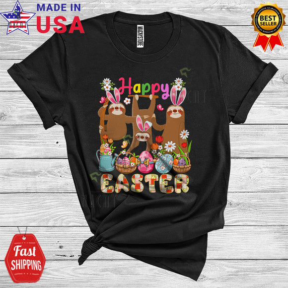 MacnyStore - Happy Easter Cool Cute Easter Day Three Bunny Sloths Lover Matching Egg Hunt Group T-Shirt
