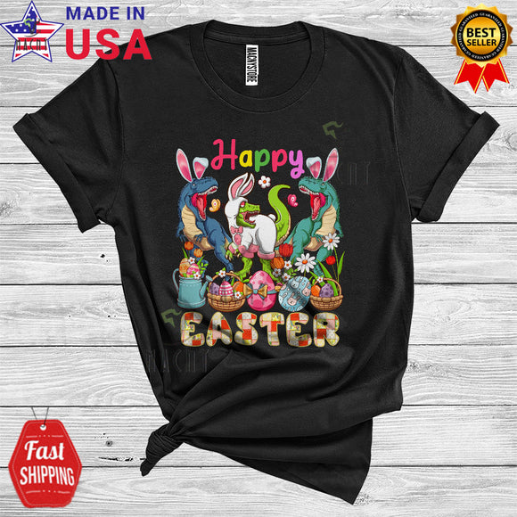 MacnyStore - Happy Easter Cool Cute Easter Day Three Bunny T-Rex Dinosaurs Lover Matching Egg Hunt Group T-Shirt