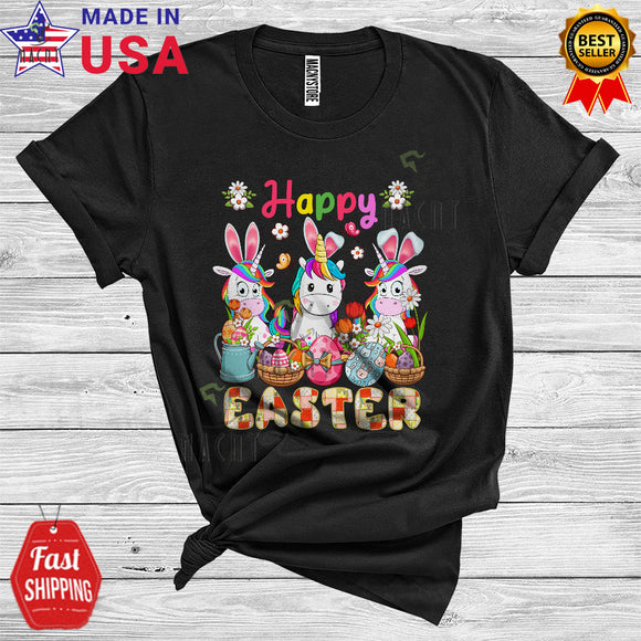 MacnyStore - Happy Easter Cool Cute Easter Day Three Bunny Unicorns Lover Matching Egg Hunt Group T-Shirt