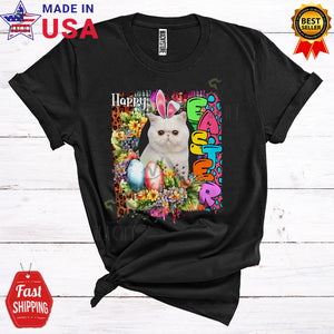 MacnyStore - Happy Easter Cool Cute Flowers Leopard Eggs Hunt Bunny Cat Lover T-Shirt