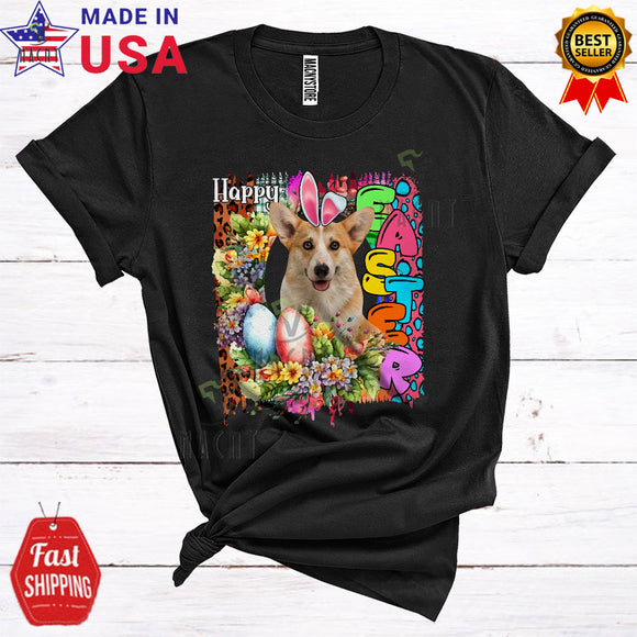 MacnyStore - Happy Easter Cool Cute Flowers Leopard Eggs Hunt Bunny Corgi Lover T-Shirt