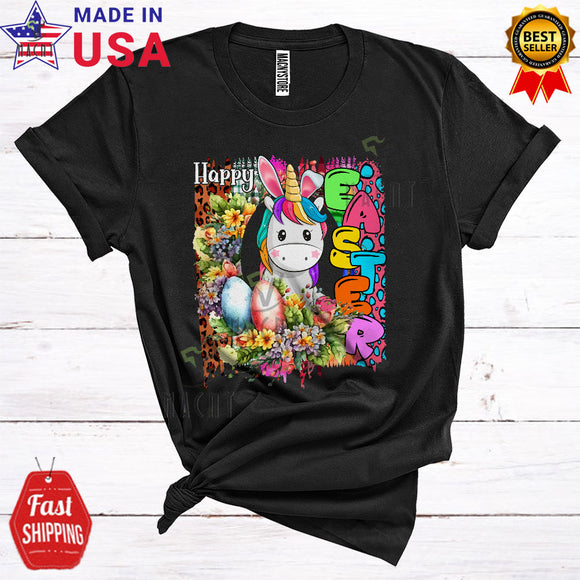MacnyStore - Happy Easter Cool Cute Flowers Leopard Eggs Hunt Bunny Unicorn Lover T-Shirt
