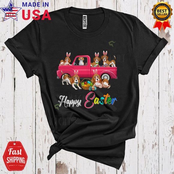 MacnyStore - Happy Easter Cool Funny Easter Day Cute Bunny Beagle On Pickup Truck Hunting Eggs Lover T-Shirt
