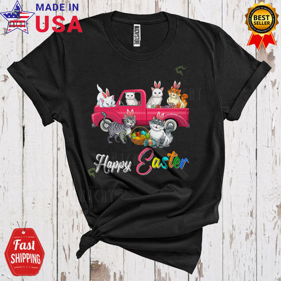 MacnyStore - Happy Easter Cool Funny Easter Day Cute Bunny Cat On Pickup Truck Hunting Eggs Lover T-Shirt