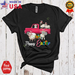 MacnyStore - Happy Easter Cool Funny Easter Day Cute Bunny Sheep On Pickup Truck Hunting Eggs Farmer T-Shirt