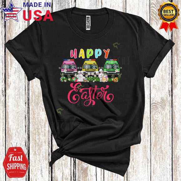 MacnyStore - Happy Easter Cool Funny Egg Hunt Bunny Riding Ambulance Matching Ambulance Driver Lover T-Shirt