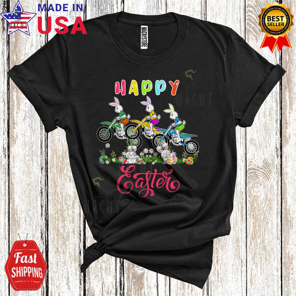 MacnyStore - Happy Easter Cool Funny Egg Hunt Bunny Riding Dirt Bike Matching Dirt Bike Biker Lover T-Shirt