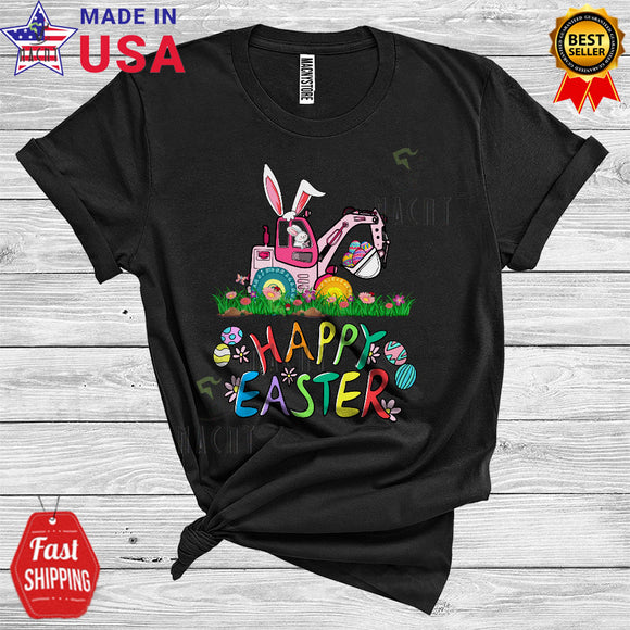 MacnyStore - Happy Easter Cool Funny Egg Hunt Bunny Riding Excavator Matching Excavator Driver Lover T-Shirt