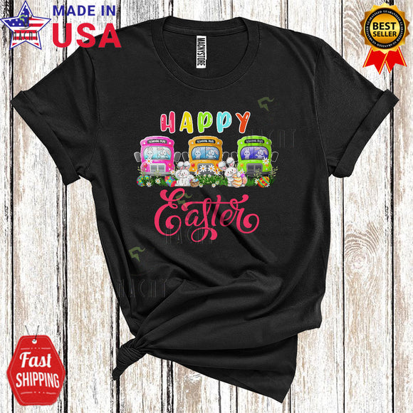 MacnyStore - Happy Easter Cool Funny Egg Hunt Bunny Riding School Bus Matching School Bus Driver Lover T-Shirt