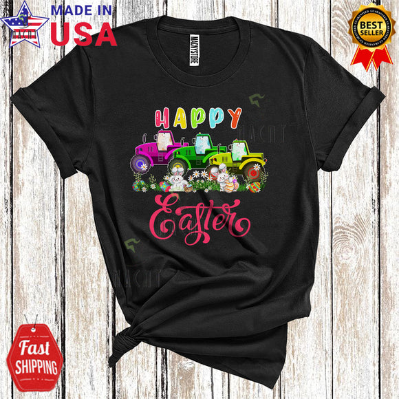 MacnyStore - Happy Easter Cool Funny Egg Hunt Bunny Riding Tractor Matching Tractor Driver Farmer Lover T-Shirt