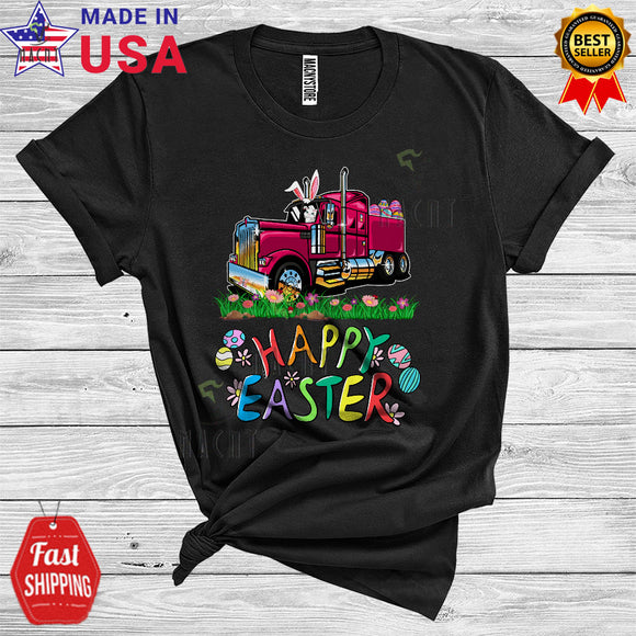 MacnyStore - Happy Easter Cool Funny Egg Hunt Bunny Riding Truck Matching Truck Driver Lover T-Shirt